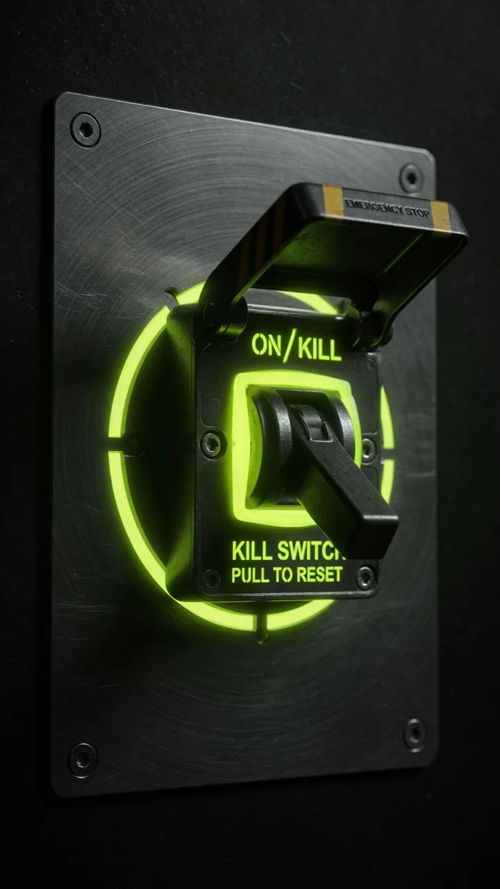 Industrial kill switch with an emerald glow